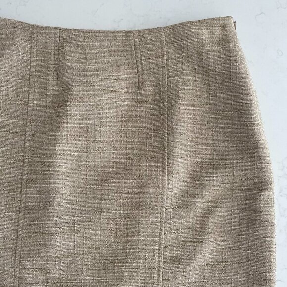 Planet Pleated Poly Cotton Blend Lined Midi Skirt in Tan Cream Sage Green Sz 8 - Picture 5 of 14